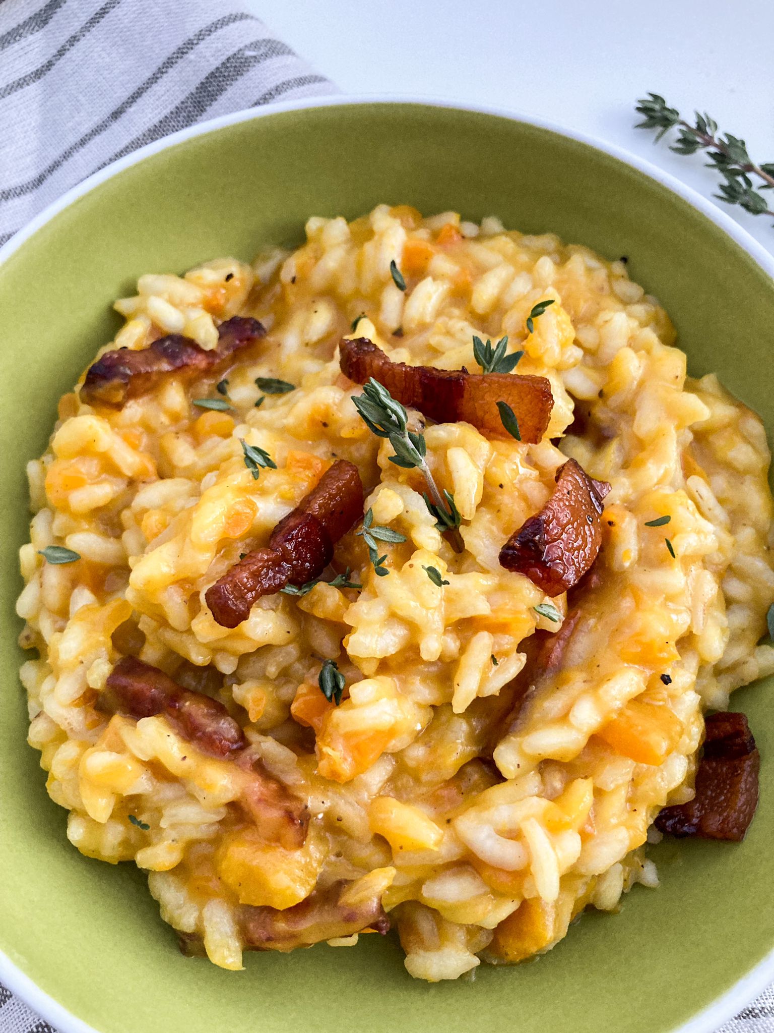 Receta de risotto de calabaza, parmesano y guanciale.