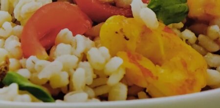 INSALATA DI RISO CON GAMBERI FRESCHI E POMODORINI ( ENSALADA DE ARROZ CON GAMBAS FRESCAS Y TOMATITOS)