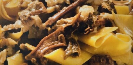 PAPPARDELLE CON FUNGHI PORCINO ALLA GRAPPA (PAPPARDELLE CON HONGOS A LA GRAPPA)