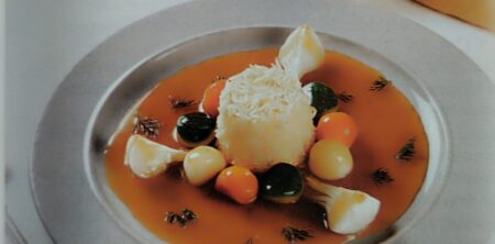 SFORMATO DI RISO E VERDURE PROFUMATE AL CURRY (DESMOLDADO DE ARROZ Y VERDURAS  AROMATIZADAS CON CURRY)