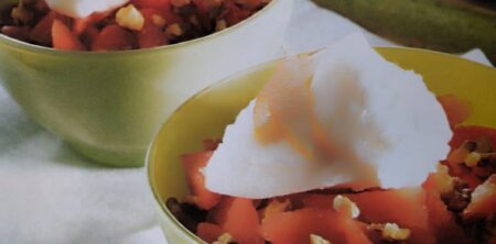 MACEDONIA DI ANGURIA E NOCI CON SORBETTO (MACEDONIA DE SANDÍA Y NUECES CON SORBETE)